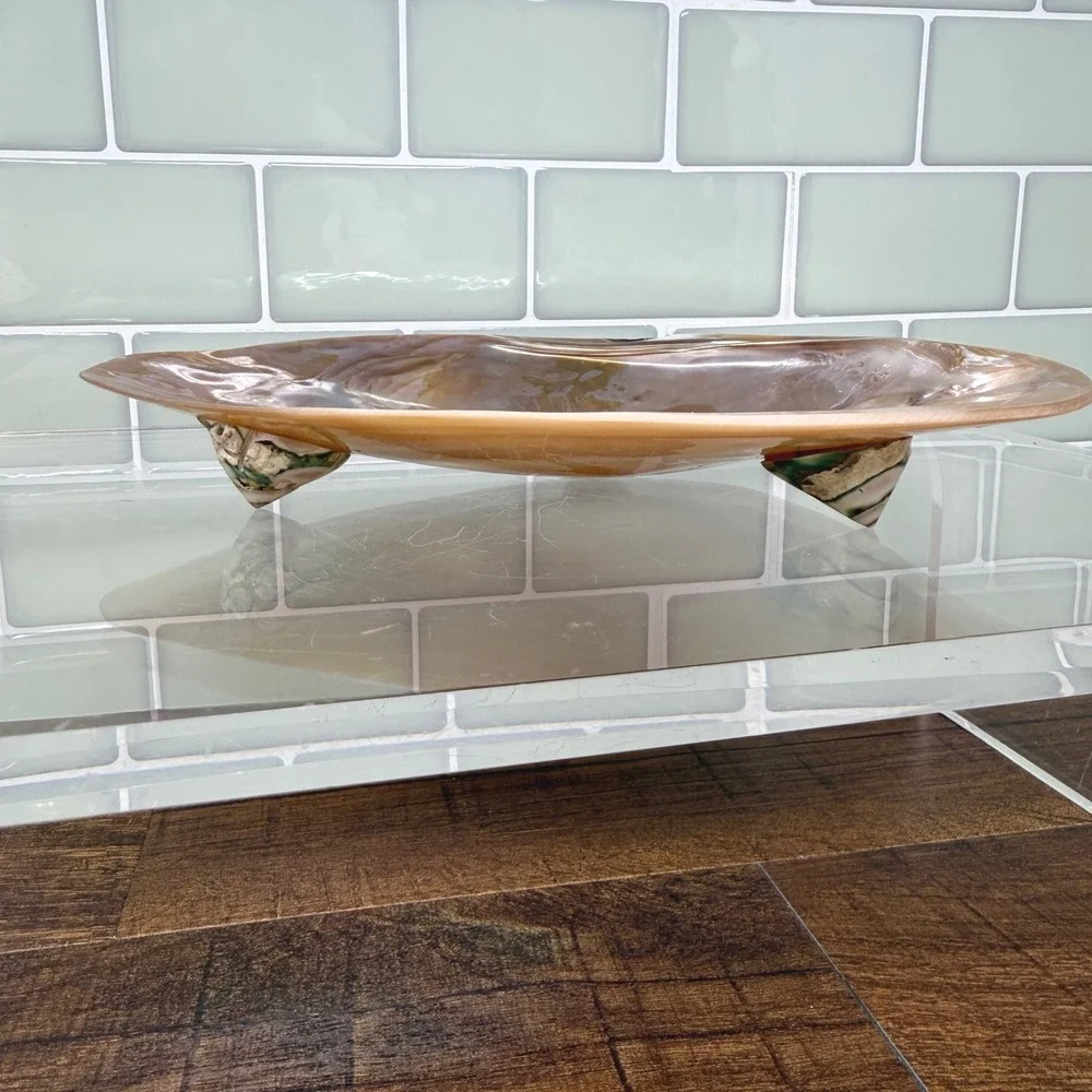 Mother of Pearl Shell Catchall Dish | Coastal Shell Craft Trinket Tray Feet